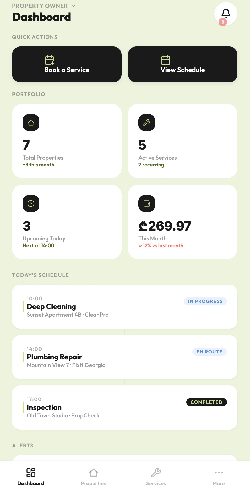 KAF property owner dashboard